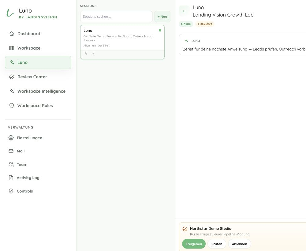 Echter Luno Operator Panel mit Online-Status und Review-Aktion